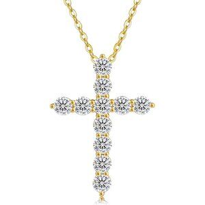 Gold Plated 925 Sterling Silver CZ Cross Necklace 20x28mm NWT